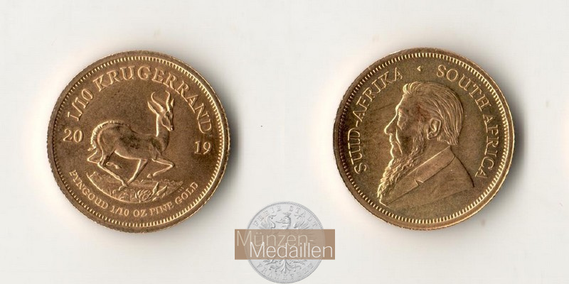 Südafrika. MM-Frankfurt Feingold: 3,11g 1/10 Unze Krügerrand 2019 