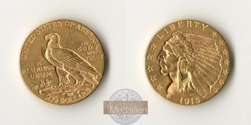 USA. 2.5 Dollar MM-Frankfurt Feingewicht: 3,76g Quarter Eagle - Indian Head 1915 
