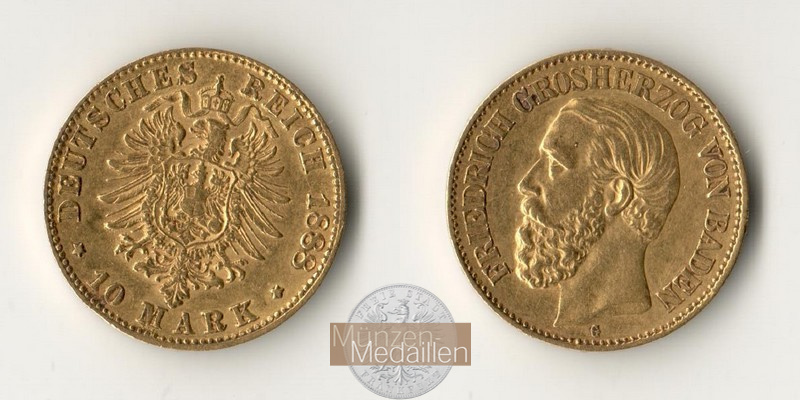  Dt. Reich Baden, 10 Mark 1888 G Friedrich I MM-Frankfurt Feingold: 3,584g   
