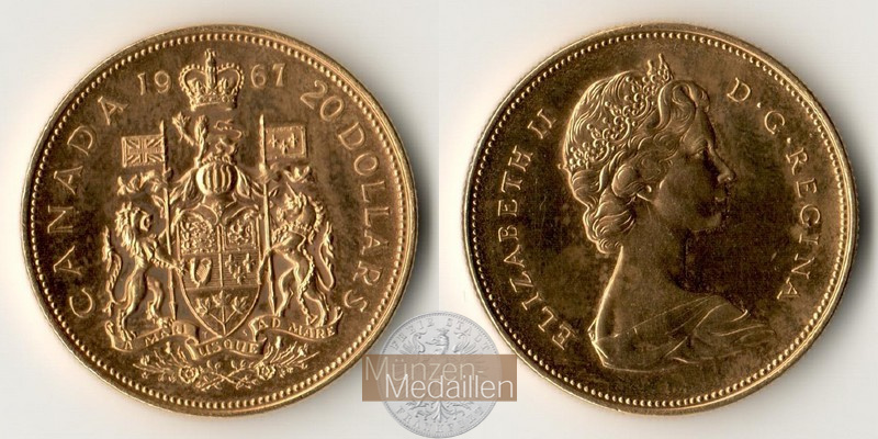 Kanada MM-Frankfurt Feingold: 16,44g 20 Dollar 1967 