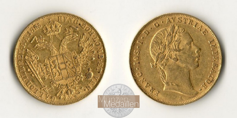 Österreich-Ungarn, Franz Joseph I. MM-Frankfurt Feingold: 3,44g Dukat 1855 A 
