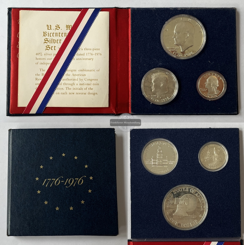  USA 1976 Bicentennial 3 Liberty Münzen Silver Proof Set  FM-Frankfurt Feinsilber: 16,74g   