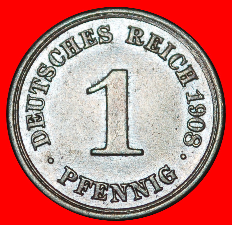  Ⰶ EAGLE 1890-1916: GERMANY★1 PFENNIG 1908F WUERTTEMBERG WILLIAM II 1888-1918★LOW START ★ NO RESERVE!   