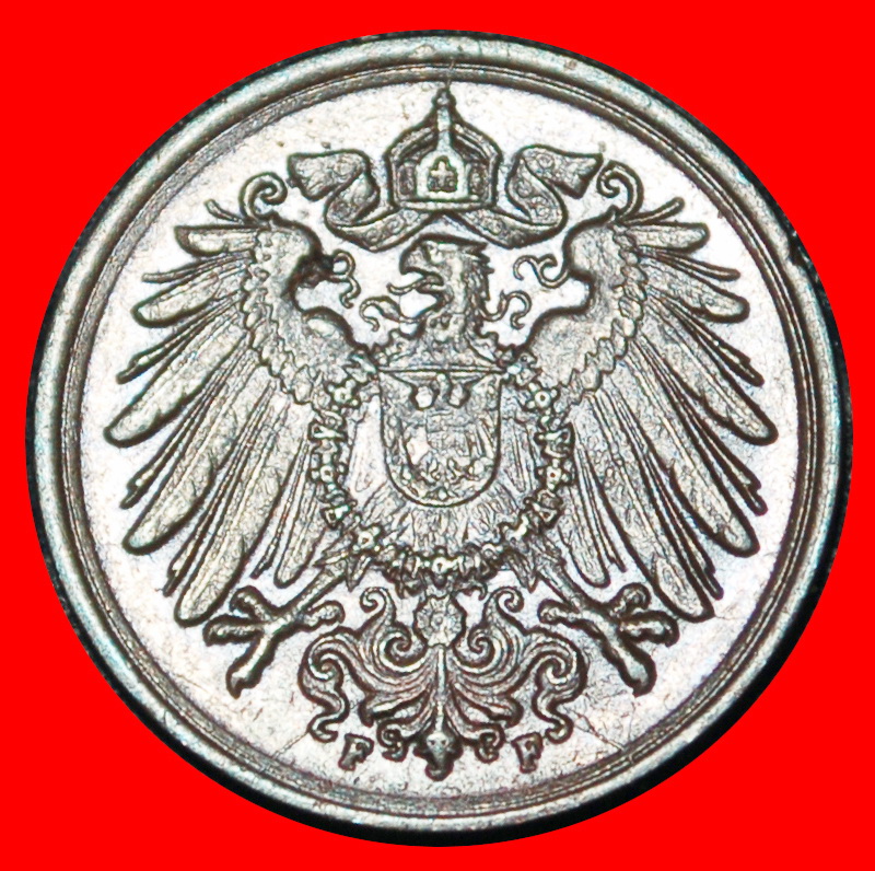  Ⰶ EAGLE 1890-1916: GERMANY★1 PFENNIG 1908F WUERTTEMBERG WILLIAM II 1888-1918★LOW START ★ NO RESERVE!   