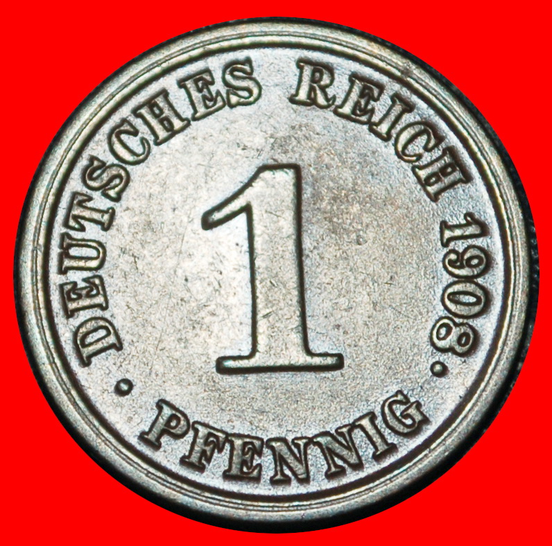 Ⰶ EAGLE 1890-1916: GERMANY★1 PFENNIG 1908J HAMBURG! WILLIAM II 1888-1918★LOW START ★ NO RESERVE!
