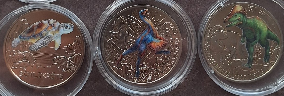  3x3-Euro-Tier bzw. Dino-Taler, Münze Österreich handgehoben 2019/2022   