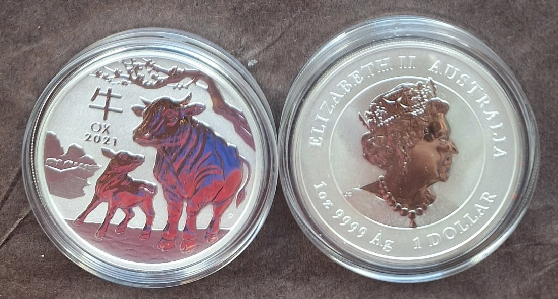 Australien, 1 Dollar, 2021 Ochse, 1oz 9999 Silber (in Münzkapsel)   