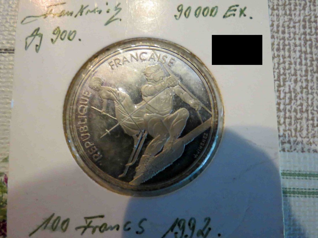  Frankreich 100 Francs 1992 Olympia Albertville; 900er Silber, 22,2 Gramm   