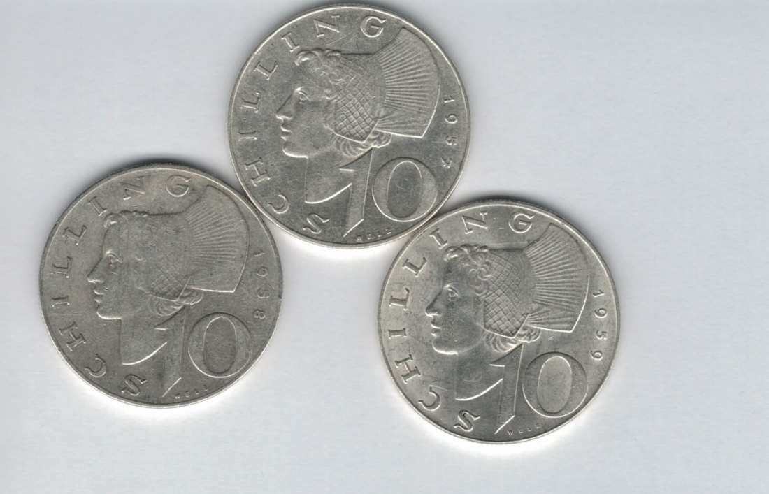  10 Schilling 1957 1958 1959 Ag silber á 4,8g fein Österreich 2. Republik Spittalgold9800 (4785)   