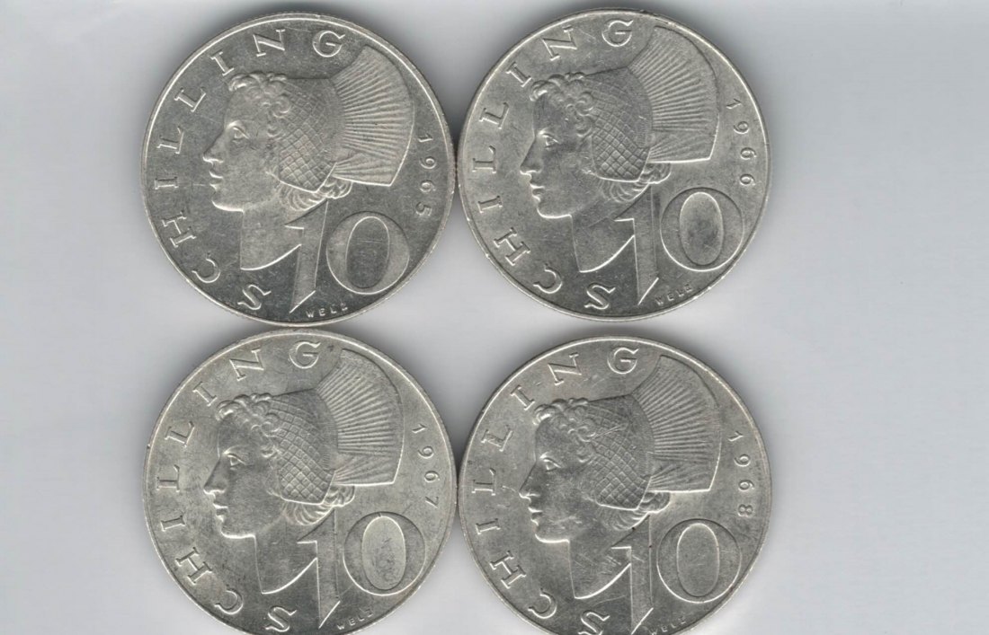  10 Schilling 1965 1966 1967 1968 Ag silber á 4,8g fein Österreich 2. Republik Spittalgold9800 (4785)   