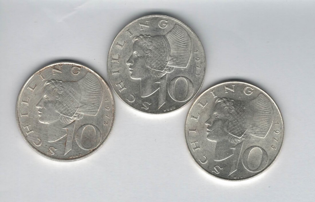  10 Schilling 1971 1972 1973 Ag silber á 4,8g fein Österreich 2. Republik Spittalgold9800 (4785)   
