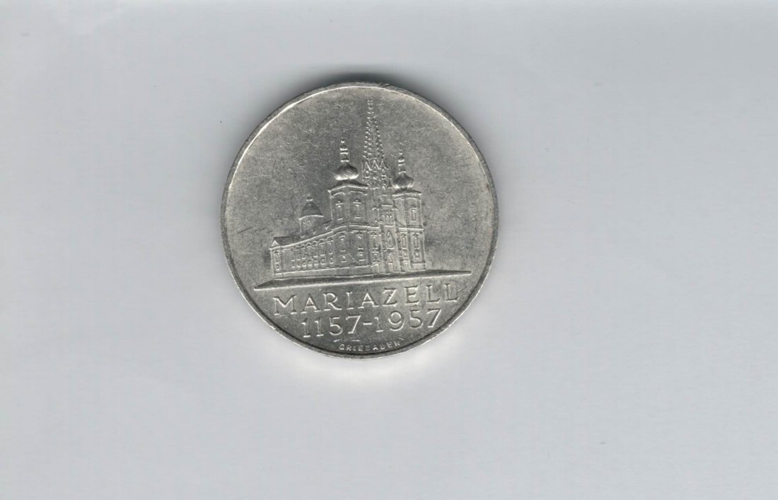  25 Schilling 1957 800 Jahre Mariazell 10,4g fein Ag Gedenkmünze Österreich Spittalgold9800 (04588/3)   