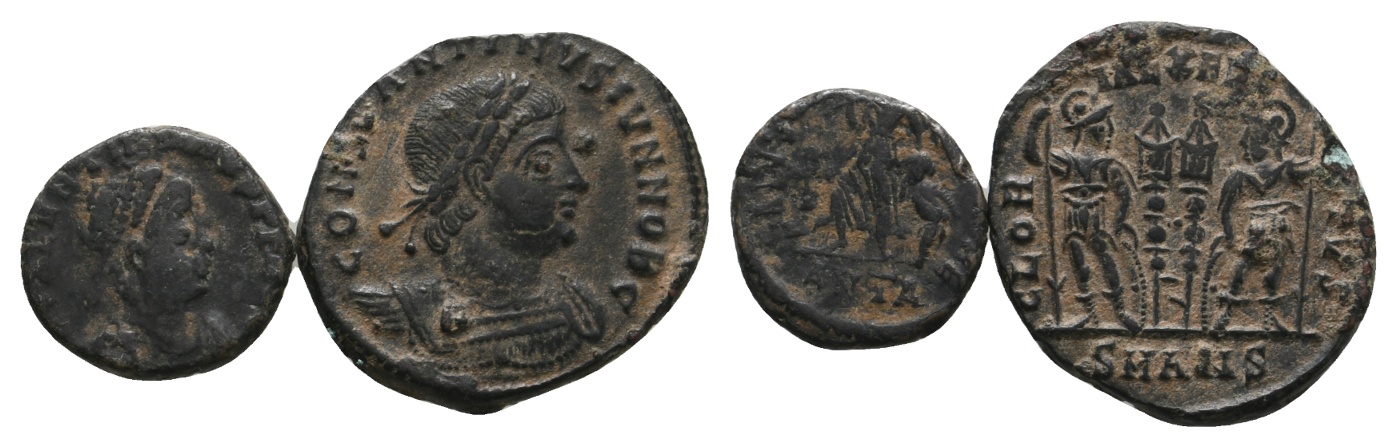  Antike; 2 Kleinmünzen; Bronze; 1,19 g; 2,24 g   