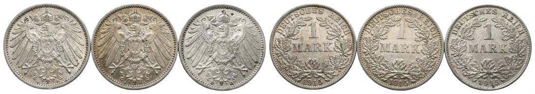 Deutsches Reich; Kaiserreich; 3x 1 Mark 1915   