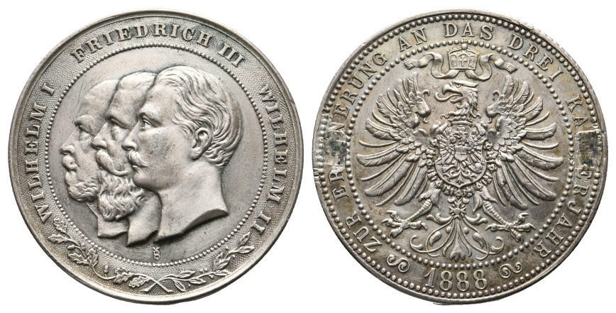  Medaille 1888; Zur Erinnerung an das Dreikaiserreich; silber; broschiert; 18,87 g Ø 34,60 mm   