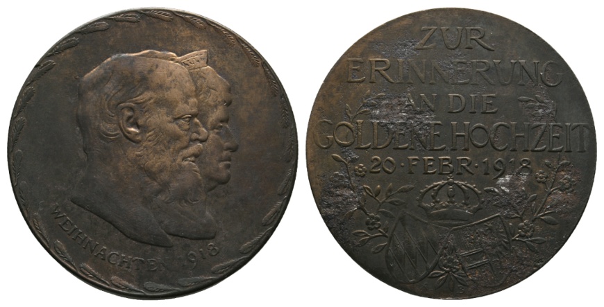  Medaille 1918; Zur Erinnerung an die goldene Hochzeit 20. Feb. 1918; Bronze; 20,13 g Ø 37,9 mm   