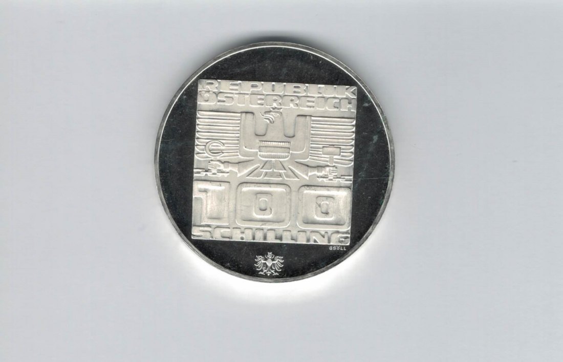  100 Schilling 1976 Winterolympiade Innsbruck Abfahrtsläufer Hall 15,36 Fein Ag Österreich (01914/8)   