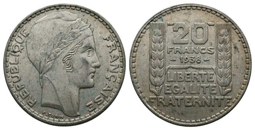  Frankreich; 20 Francs 1938   