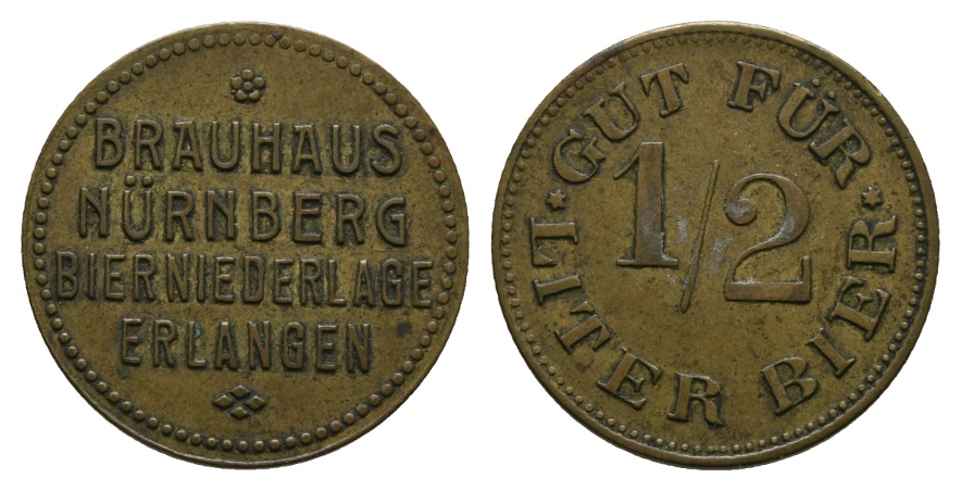  Biermarke; Brauhaus Nürnberg; Bierniederlage Erlangen; Gut für 1/2 Liter Bier   