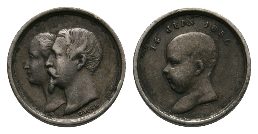  Miniaturmedaille; Frankreich: Auf die Taufe des Thronfolgers 1856 Napoleon III; Ø 15,50 mm; 1,99 g   