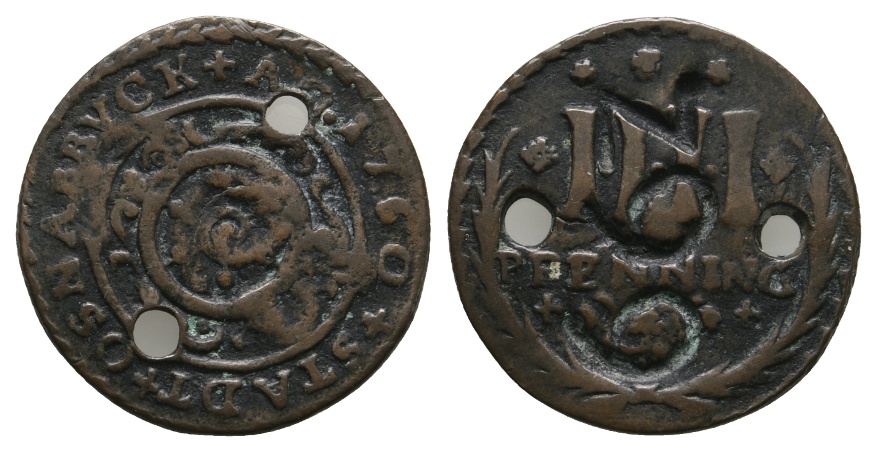 Altdeutschland; Osnabrück; Kleinmünze 1760; 2x gelocht   