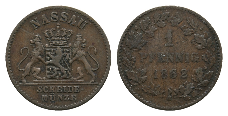  Altdeutschland; Nassau; Kleinmünze 1862   