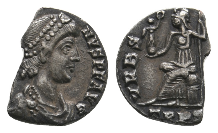  Antike; Rom; Gratianus(367-383) Siliqua, Trier; Bronze; Teilabschnitt; 1,24 g   