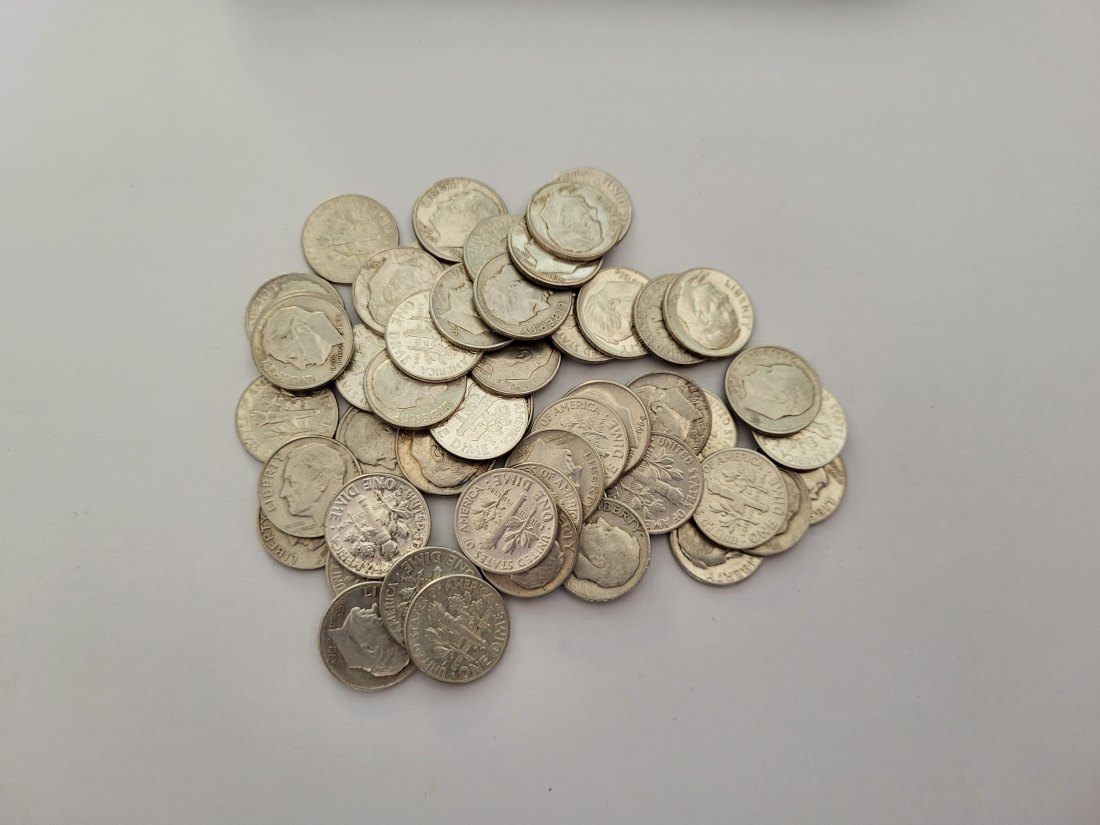  1 Dime div Jg bis 1964 silber 125g/900 50 Stk. USA Spittalgold9800 (5049   