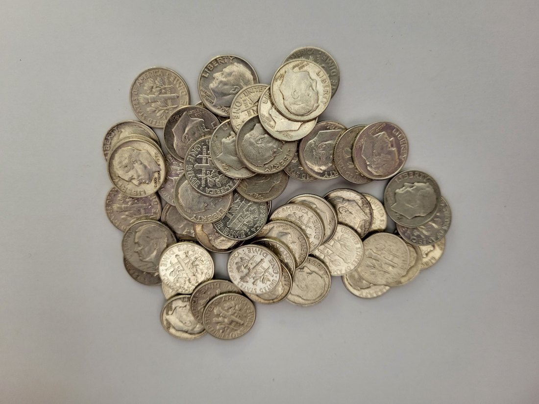  1 Dime div Jg bis 1964 silber 125g/900 50 Stk. USA Spittalgold9800 (5049   