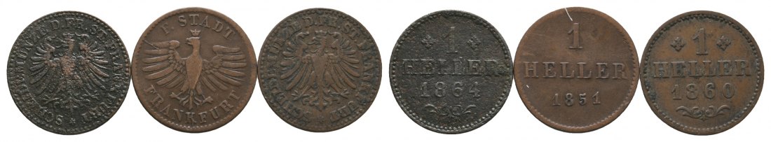  Altdeutschland; Frankfurt; 3 Kleinmünzen 1864 / 1851 / 1860   