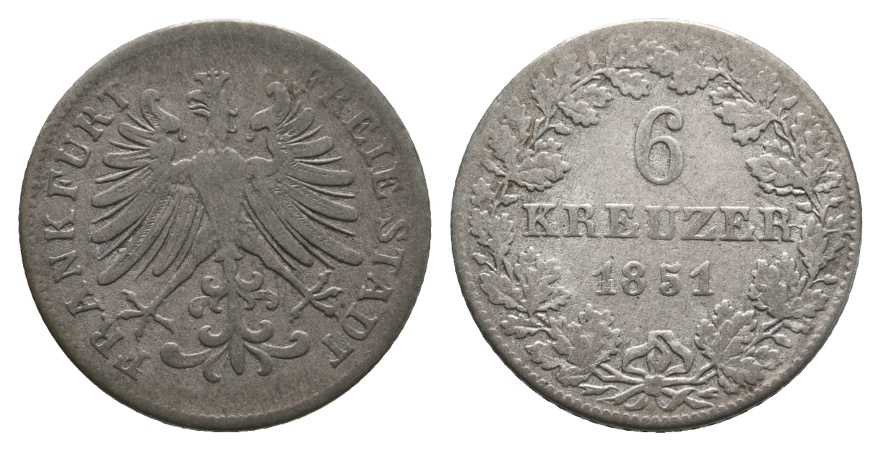  Altdeutschland; Frankfurt; Kleinmünze 1851   