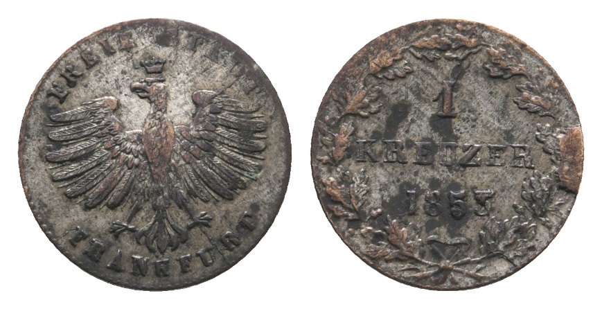  Altdeutschland; Frankfurt; Kleinmünze 1853   
