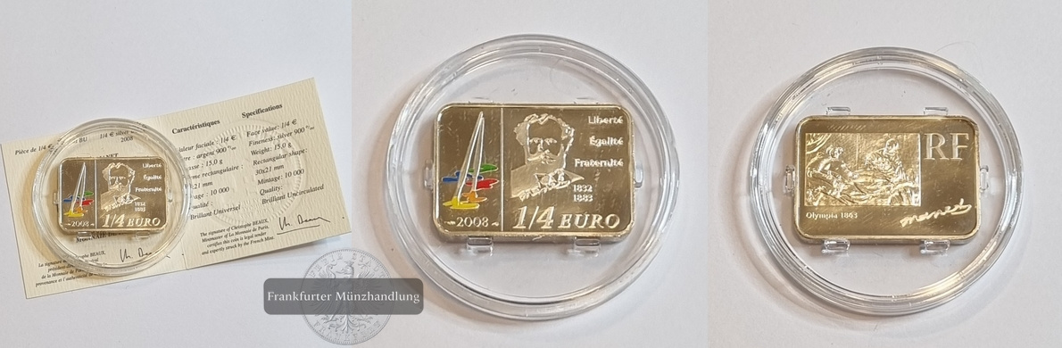  Frankreich 1/4 EURO 2008 Édouard Manet Olympia (1853) FM-Frankfurt Feinsilber: 13,5g   