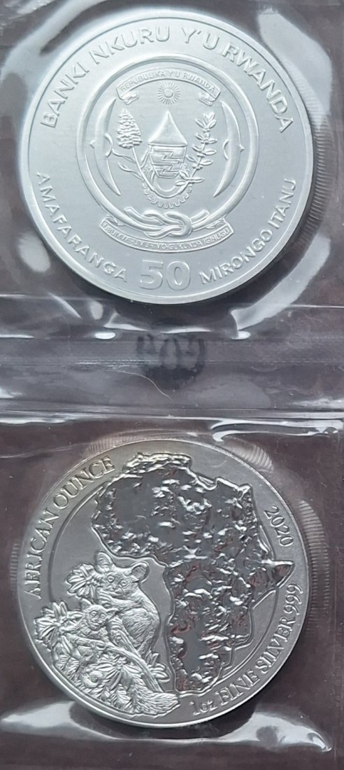  Ruanda (RWANDA), 50 Amafaranga, 2020, AFRICAN OUNCE, 1oz 999er Silber   