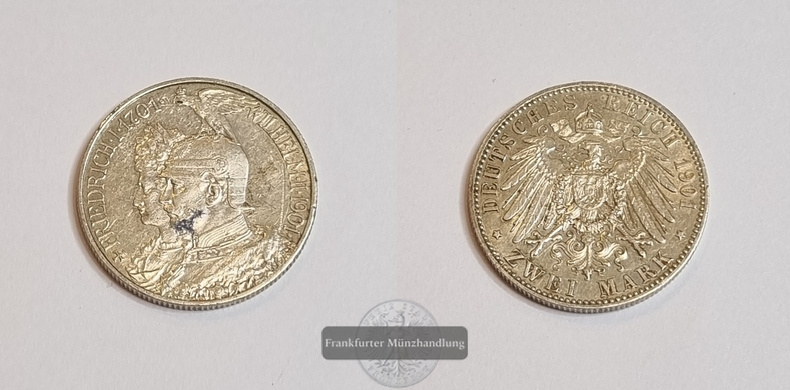  Deutsches Kaiserreich Preussen 1901 2 Mark 200 Jahre Preußen FM-Frankfurt Feinsilber: 10g   