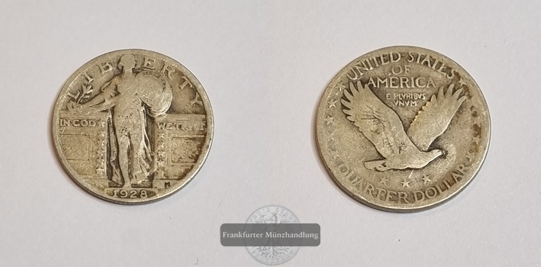  USA  Quarter Dollar 1928  Standing Liberty Quarter   FM-Frankfurt   Feinsilber: 5,63g   