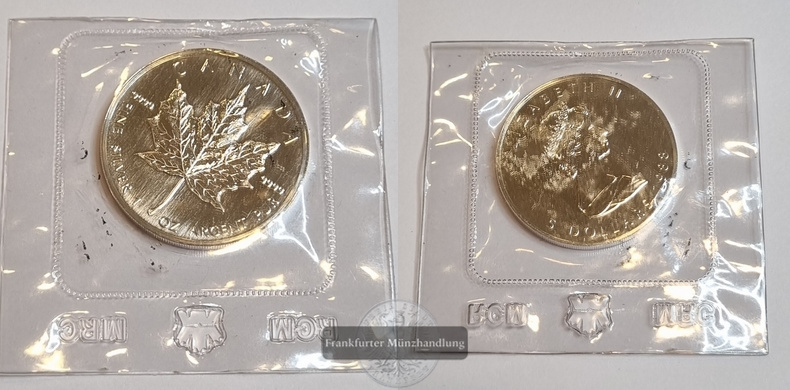  Kanada 5 Dollar 1988 Maple Leaf FM-Frankfurt KM#163 Feinsilber: 31,1g   
