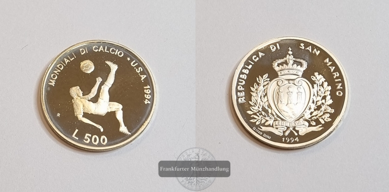  San Marino 500 Lire 1994R FM-Frankfurt Feingewicht: 9,2g   