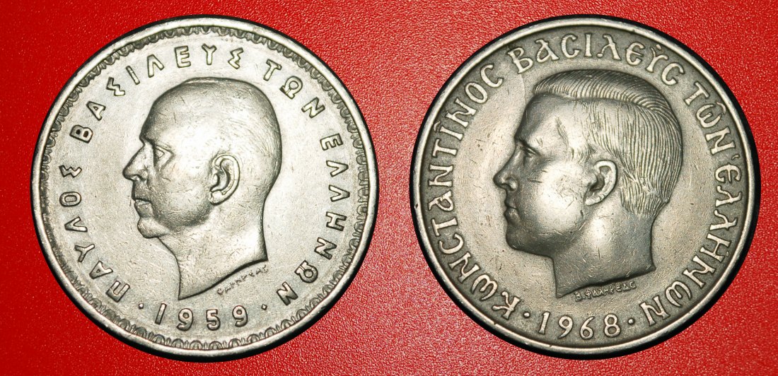  Ⰶ FRANCE AND CZECHOSLOVAKIA: GREECE ★ 10 DRACHMAS 1959, 1968! 2 HERACLES SET★LOW START ★ NO RESERVE!   