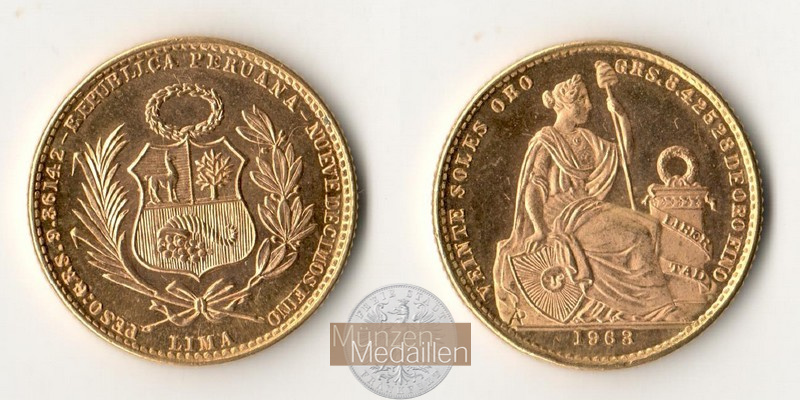Peru MM-Frankfurt Feingold: 8,43g 20 Soles 1963 