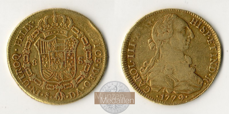 Chile, span. Kolonie Karl III. 1759-1788 MM-Frankfurt  Feingold: 24,39g 8 Escudos 1779 DA 