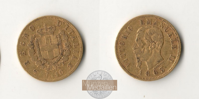 Italien, Vittorio Em. II. (1861-1878) MM-Frankfurt  Feingewicht: 2,91g 10 Lire 1863 