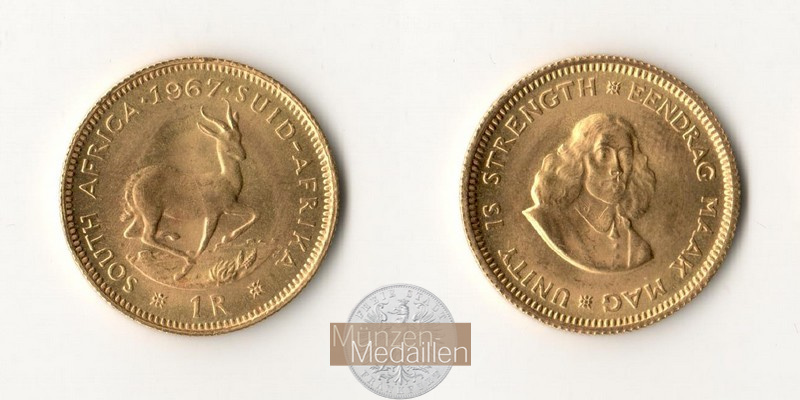 Süd-Afrika MM-Frankfurt  Feingold: 3,66g 1 Rand 1967 