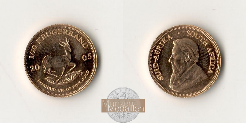 Süd Afrika  1/10 Unze MM-Frankfurt Feingold: 3,11g Krügerrand 2005 