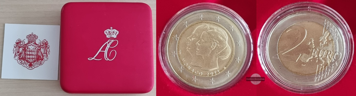  Monaco, 2 Euro 2011 Hochzeit Albert II & Charlene Wittstock gekapselt+Etui   