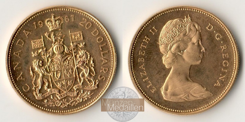 Kanada MM-Frankfurt Feingold: 16,44g 20 Dollar 1967 