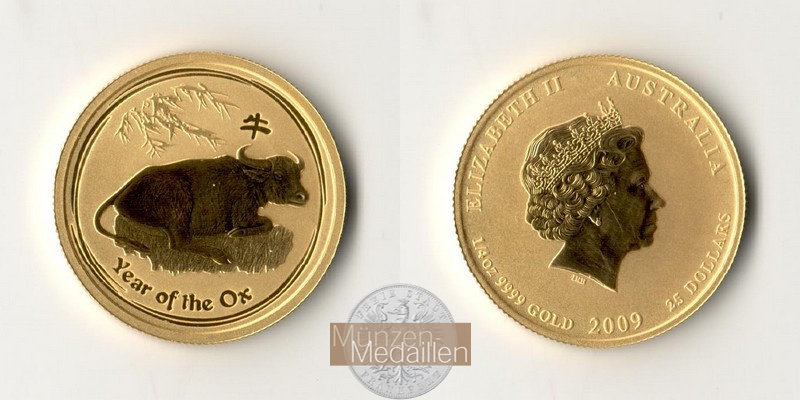 Australien MM-Frankfurt Feingold: 7,78g 25 Dollar (Ochse) 2009 