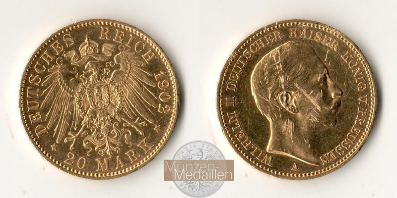 Preussen, Kaiserreich  20 Mark MM-Frankfurt Feingold: 7,17g Wilhelm II.  1888-1918 1902 A 