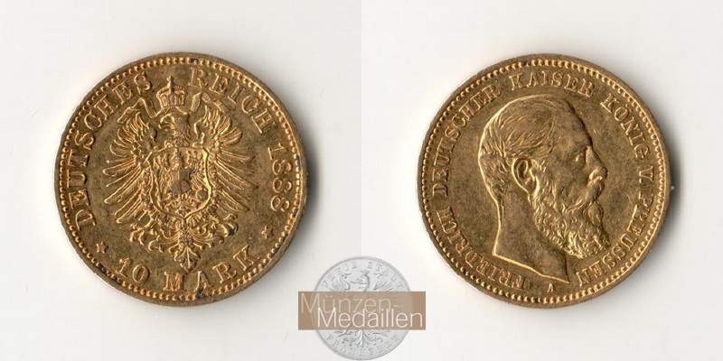 Dt. Kaiserreich Preussen, Friedrich III. MM-Frankfurt Feingewicht: 3,58g Gold 10 Mark 1888 A 