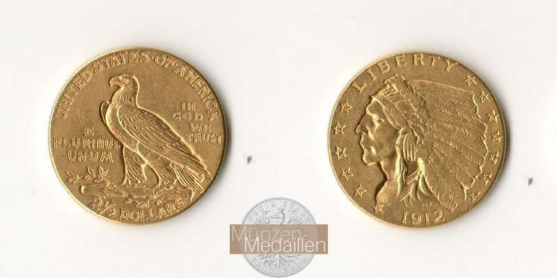 USA. 2.5 Dollar MM-Frankfurt Feingewicht: 3,76g Quarter Eagle - Indian Head 1912 